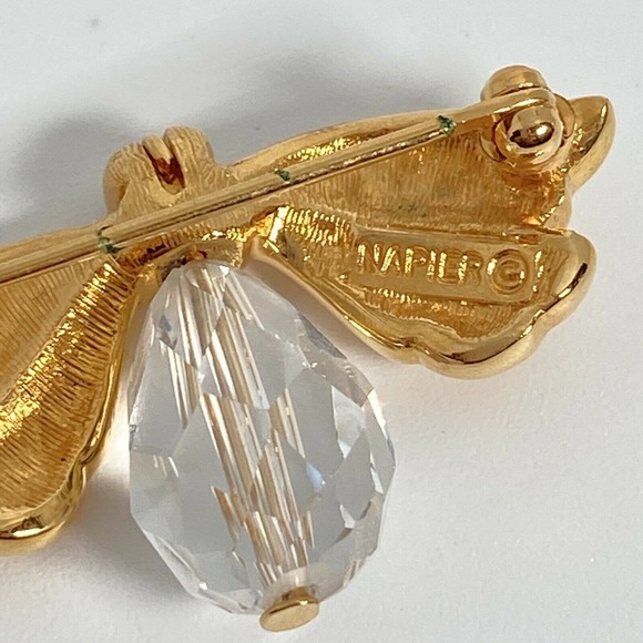 NAPIER 24k Gold Plated White Faceted Crystal Firefly BOOK Piece Brooch Pin - Picture 6 of 6
